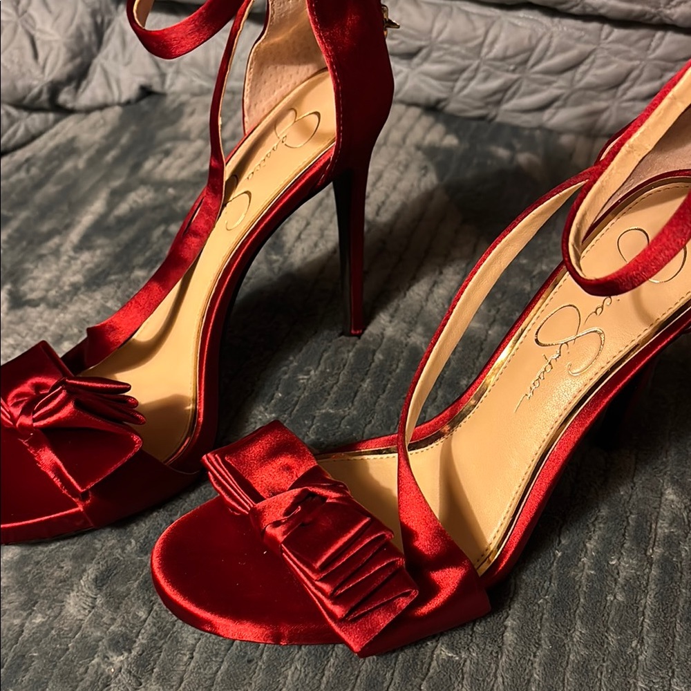 Jessica Simpson Js Remyia Ankle Strap Bow Dress Sandals Fabric Size 7.5 - Picture 2 of 6